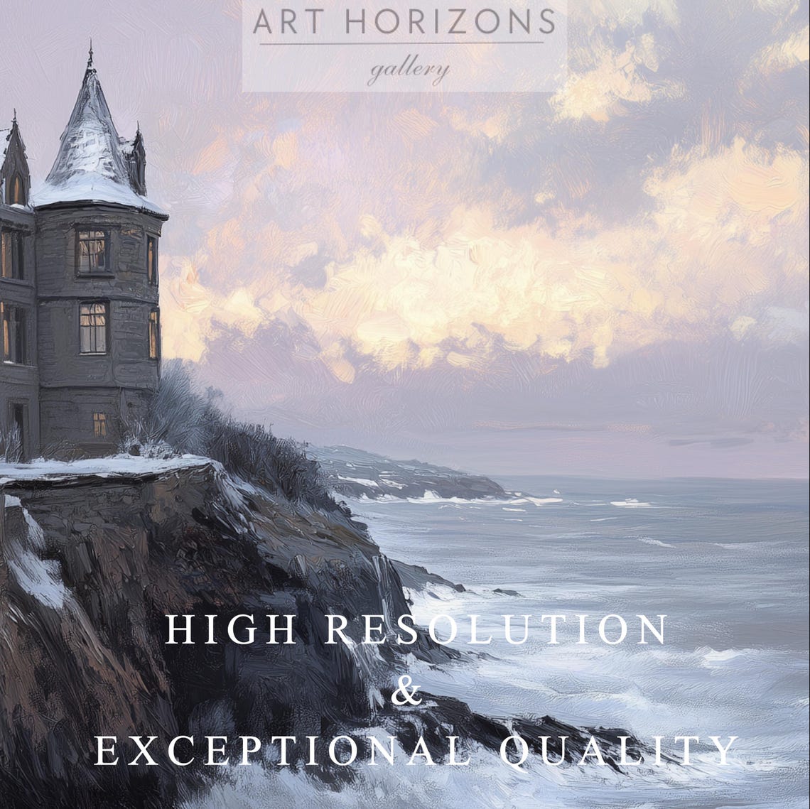 Stone Castle On Snowy Coastal Cliff Winter Sea View Art Poster - Image 3