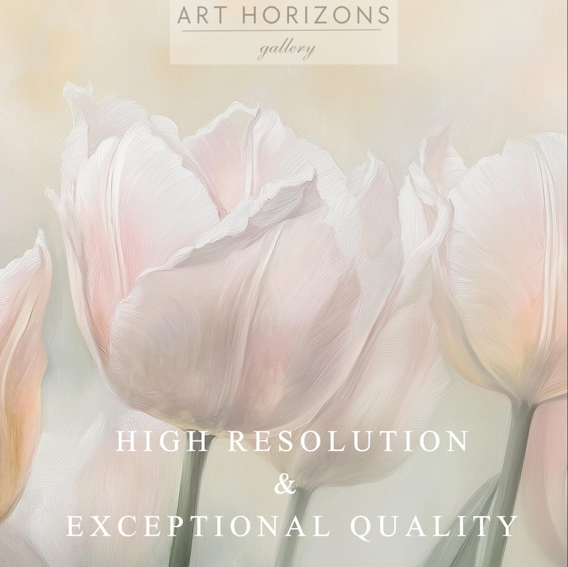 Pale Pink Tulips In Soft Misty Light Dreamy Floral Oil Painting Poster - Image 3