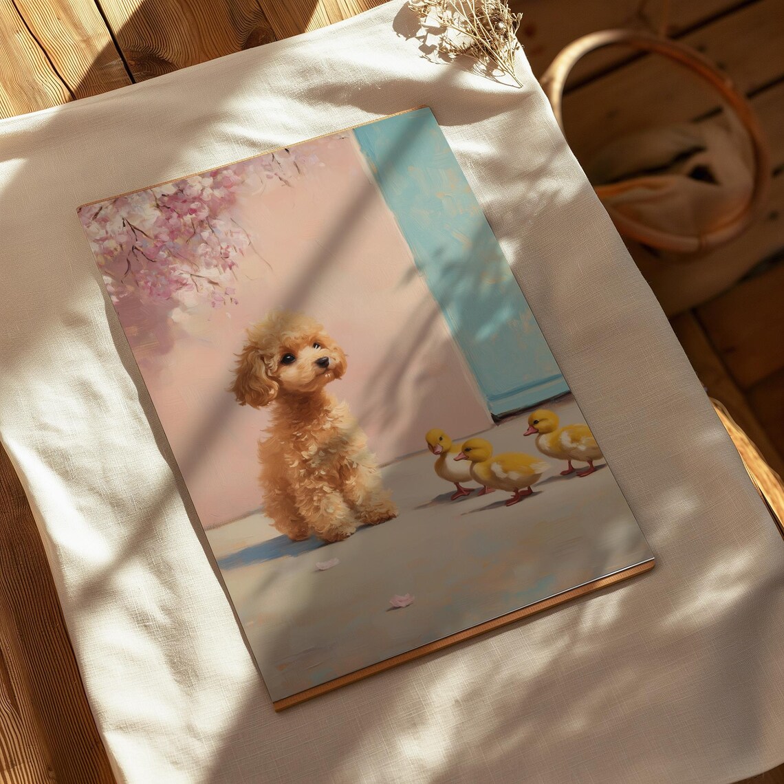 Pastel Puppy Dog And Ducks Country Scenery Art Print - Image 4