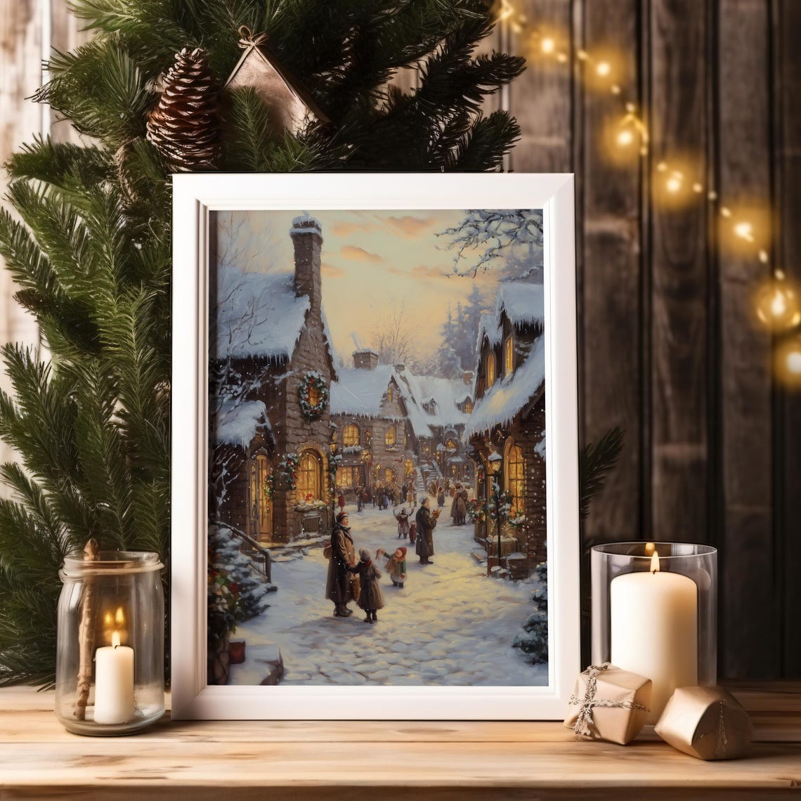 Vintage Christmas Village Wall Art Christmas City Landscape Oil Painting Seasonal Christmas Decor Christmas Moody Wall A128 - Image 2