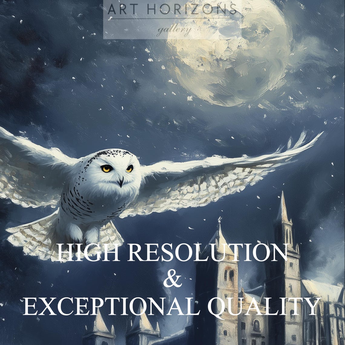 White Owl Flying Moonlit Castle Night Sky Magical Frame TV Art Print - Image 3
