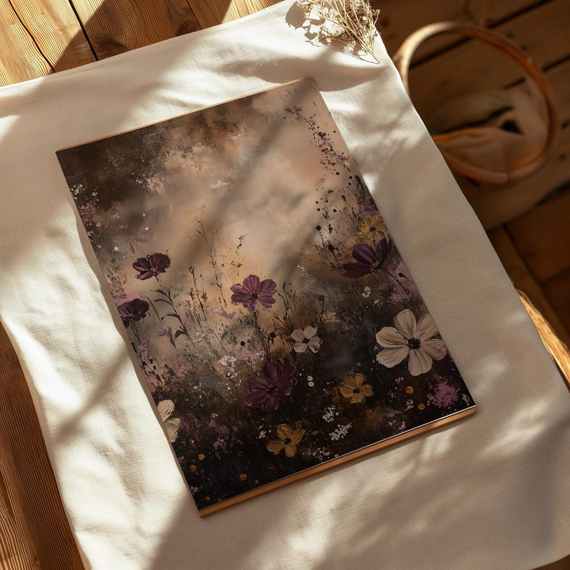 Dark Abstract Floral With Plum And White Blooms Bronze Glow Art Poster - Image 4