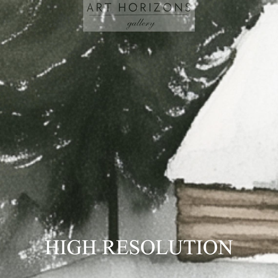 Tiny Log Cabin Snowy Field Pines Minimalist Airy Winter Art Poster - Image 4
