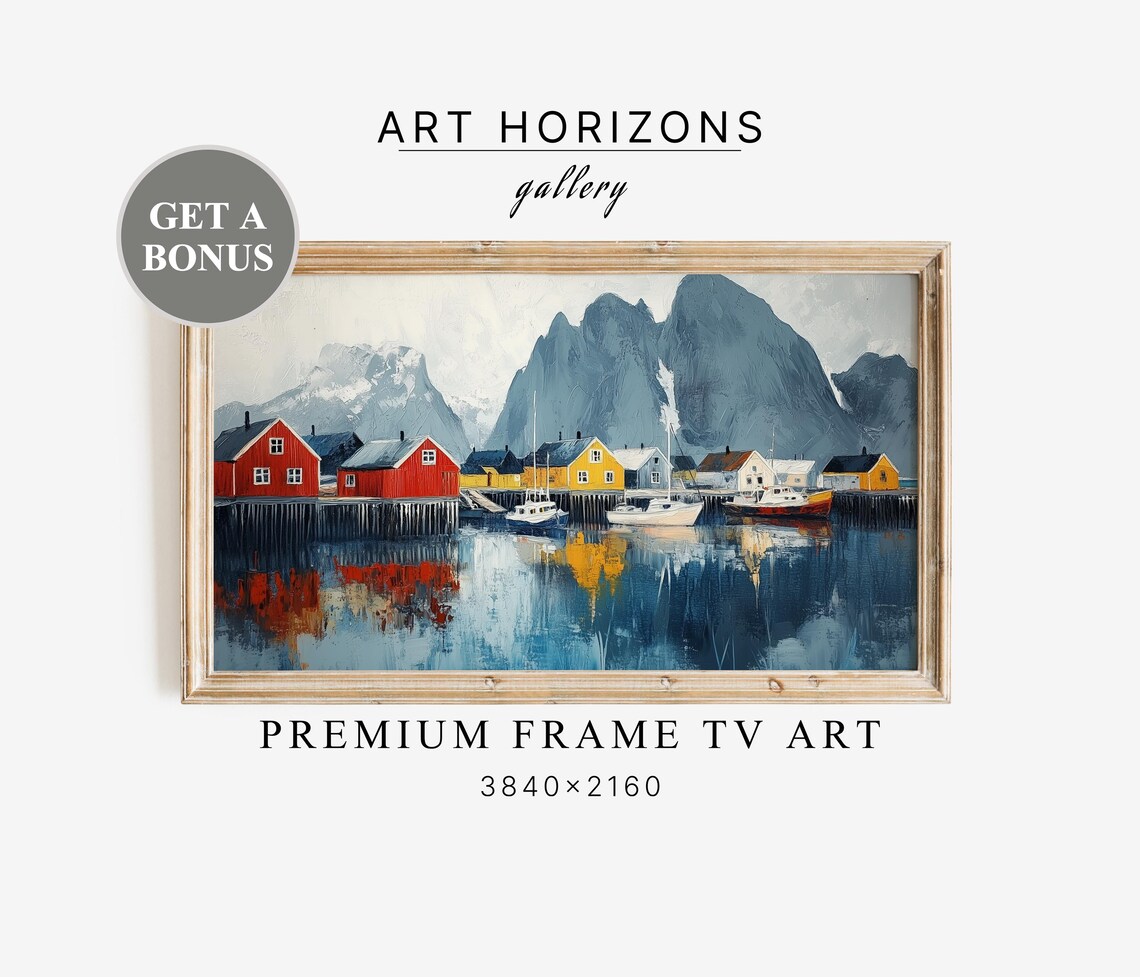 Norwegian Village Coastal Landscape Art Print