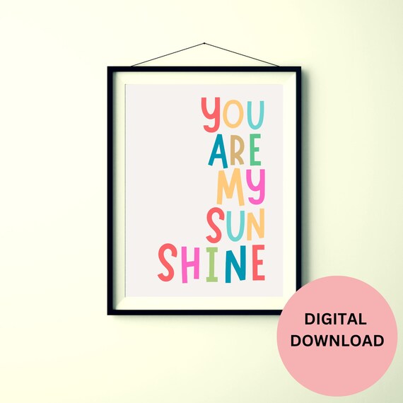 You Are My Sunshine Pastel Letters Minimalist Kids Room Nursery Poster