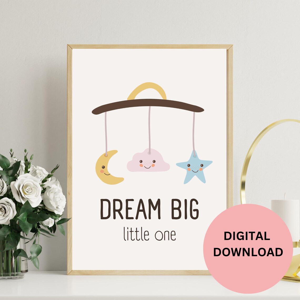 Cute New Parent Gift Dream Big Little One Print Motivational Quote Nursery Room Wall Art Decor For Baby Girl Or Boy Bedroom Decor - Image 2