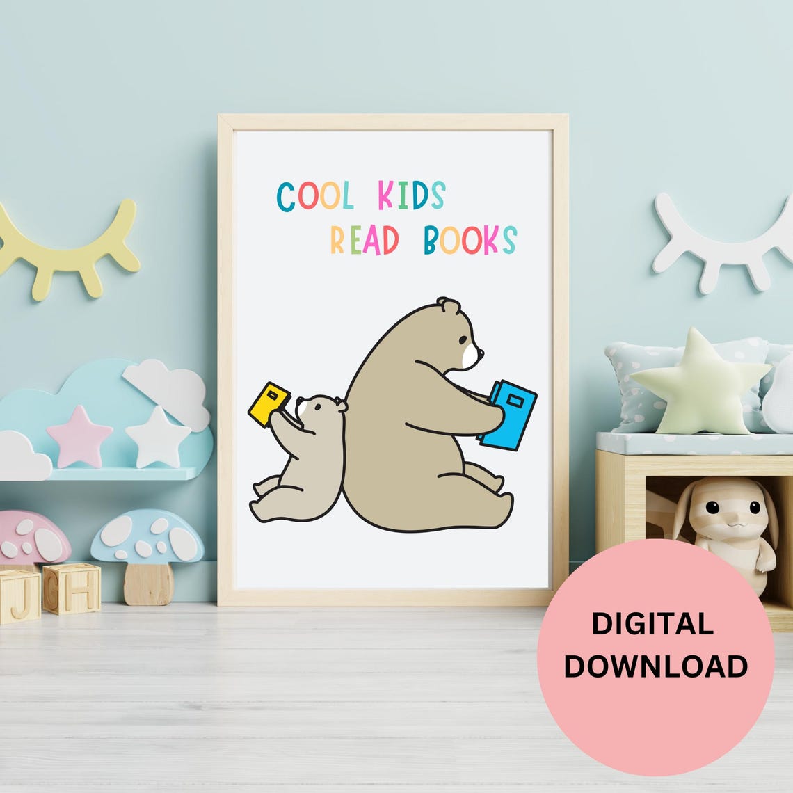 Cool Kids Read Books Bear and Cub Reading Quote Classroom Art Print