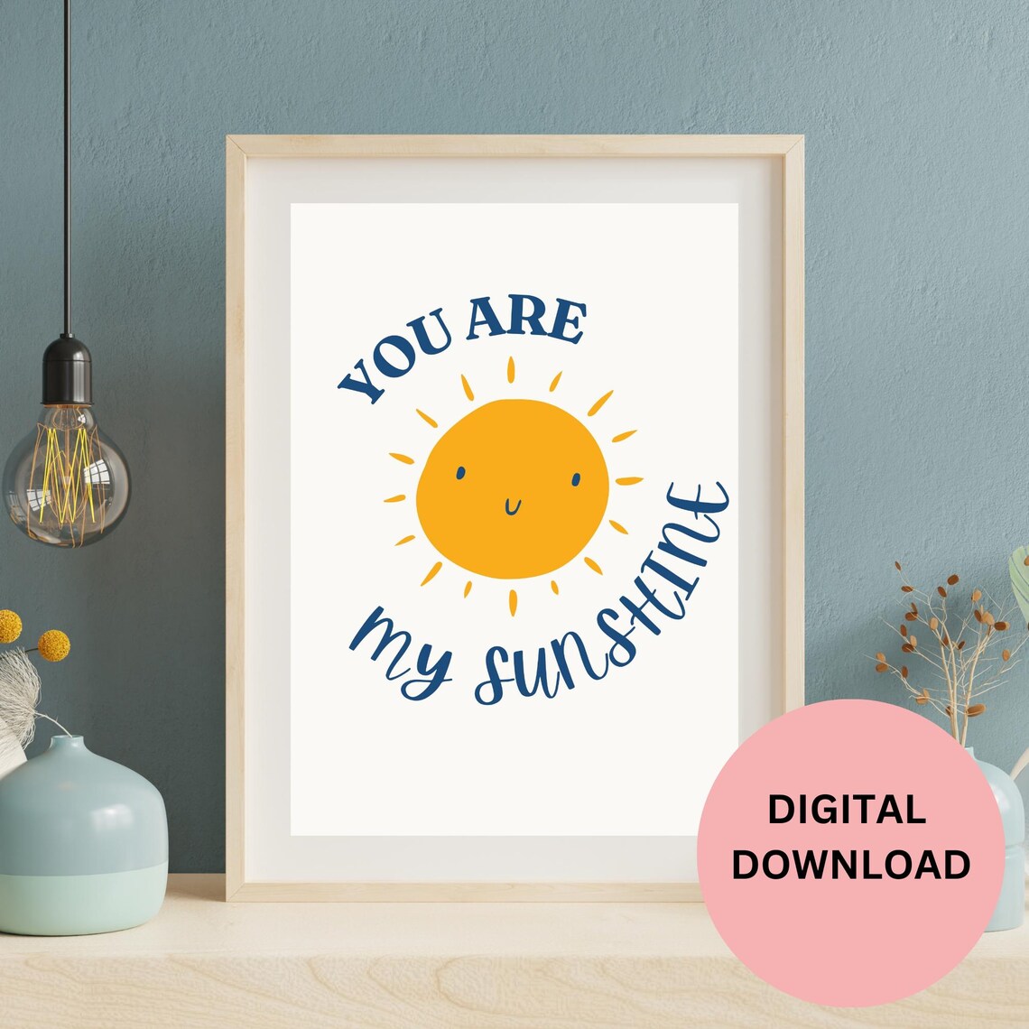 You Are My Sunshine Happy Smiling Sun Face Navy Kids Nursery Room Poster