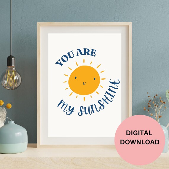 You Are My Sunshine Happy Smiling Sun Face Navy Kids Nursery Room Poster