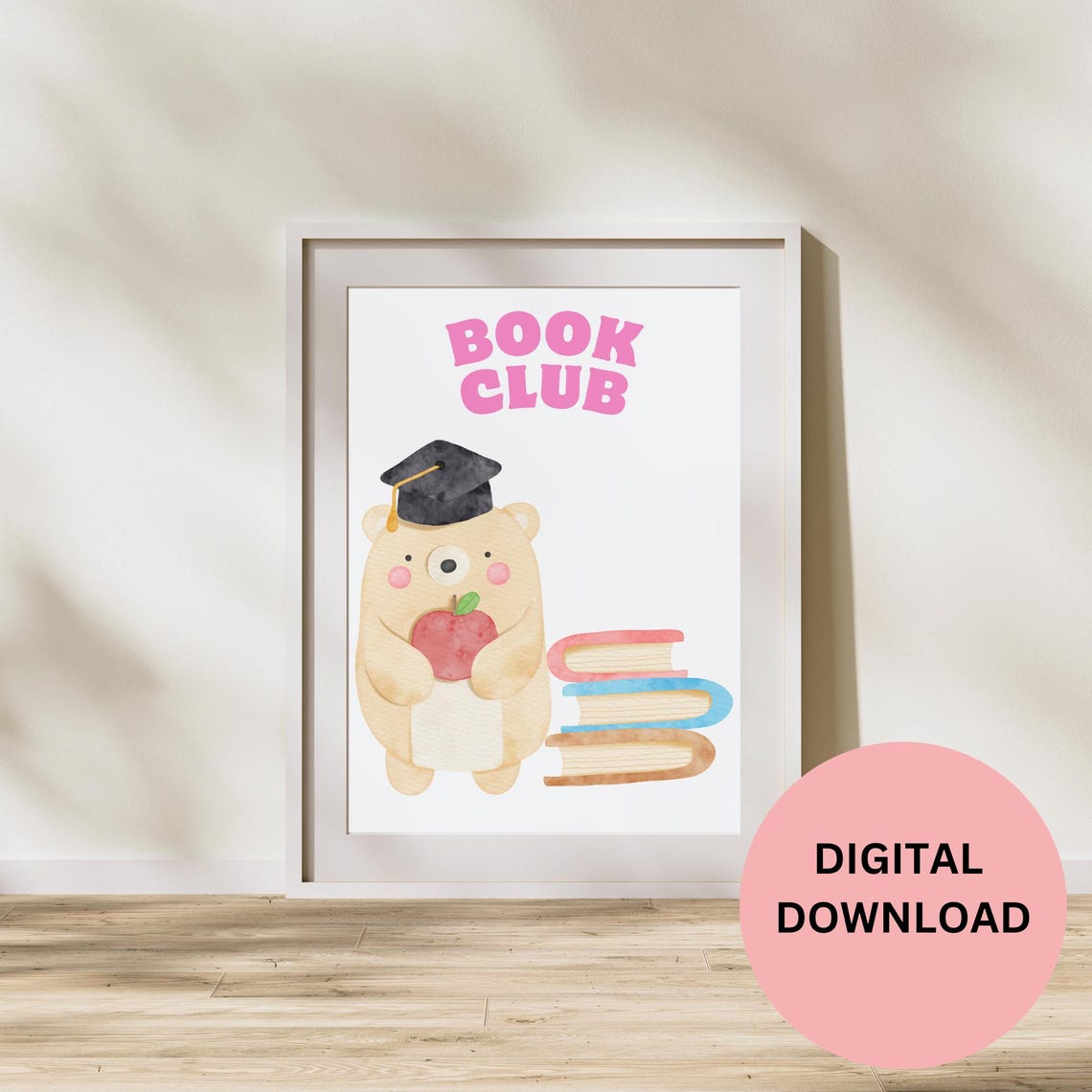 Book Club Bear Graduation Cap Apple Cute Kids Reading Art Print - Image 2
