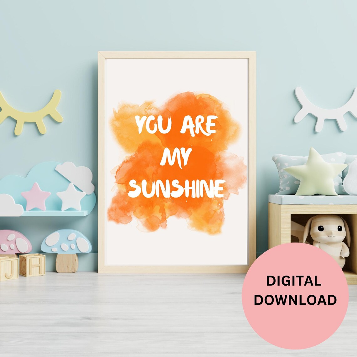 You Are My Sunshine Orange Watercolor Heart Hanging Scroll Kids Poster - Image 2