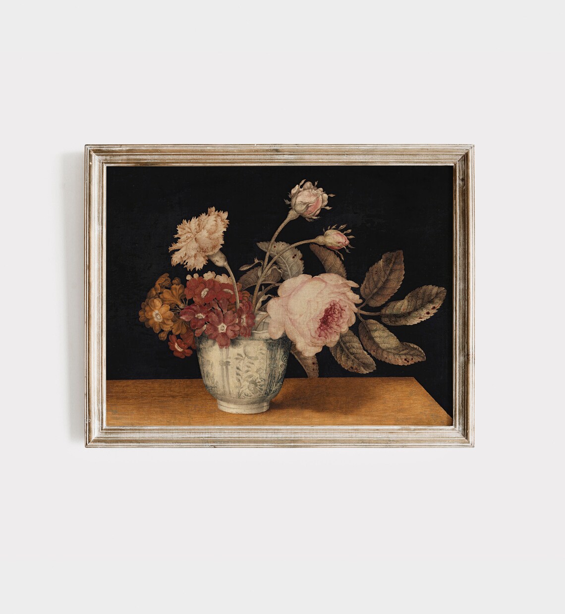 Vintage Moody Floral Still Life Vase Dark Background Oil Wall Art - Image 2