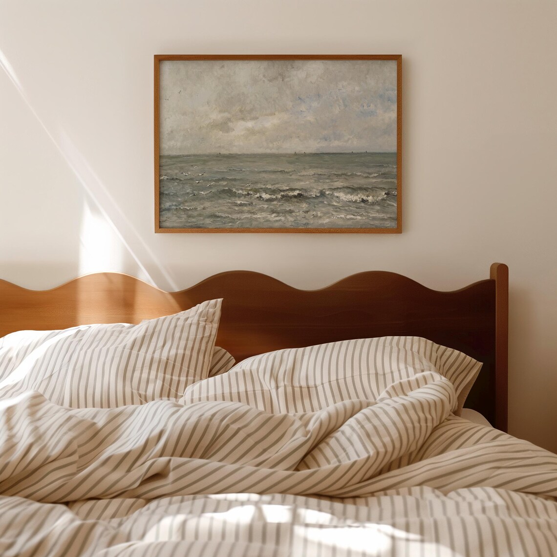 Vintage Coastal Landscape, Neutral Bathroom Wall Art - Image 4