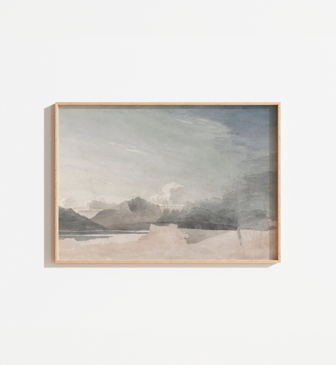 Muted Landscape Cloud Painting, Antique Neutral Art Print