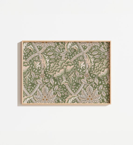 Vintage Sage Green Floral Tapestry Art Print