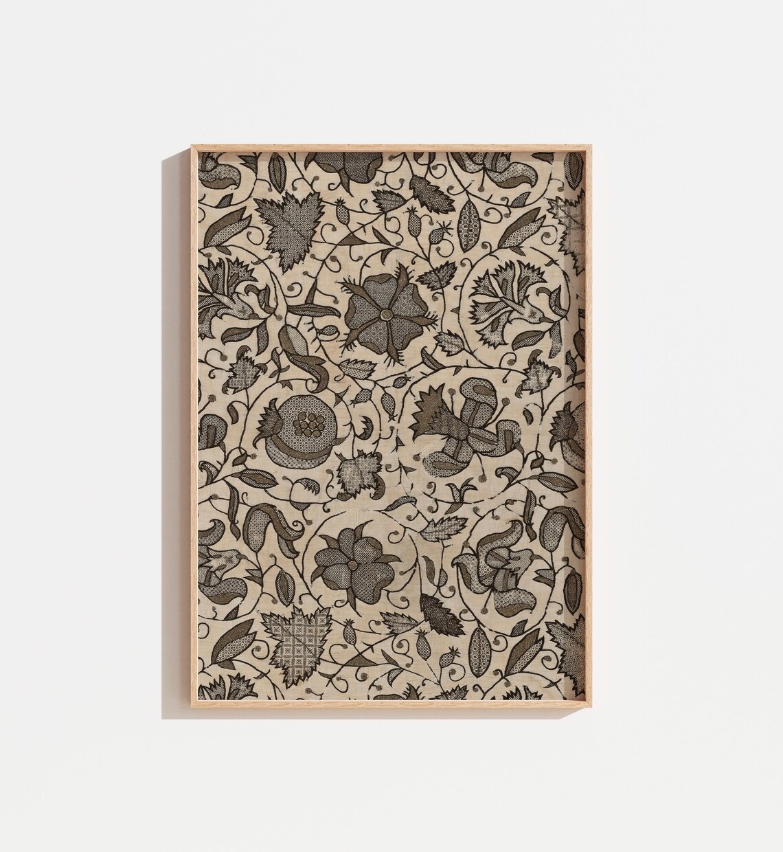 Vintage Neutral Brown Floral Textile Art Print