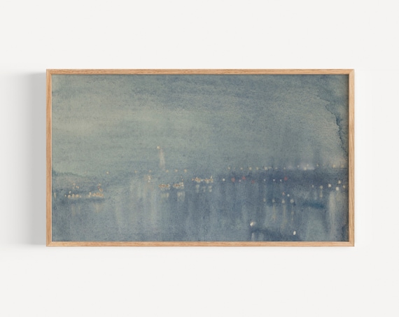 Frame Tv Art Vintage Muted Coastal Painting Moody Blue Toned Vintage Painting Tv Art