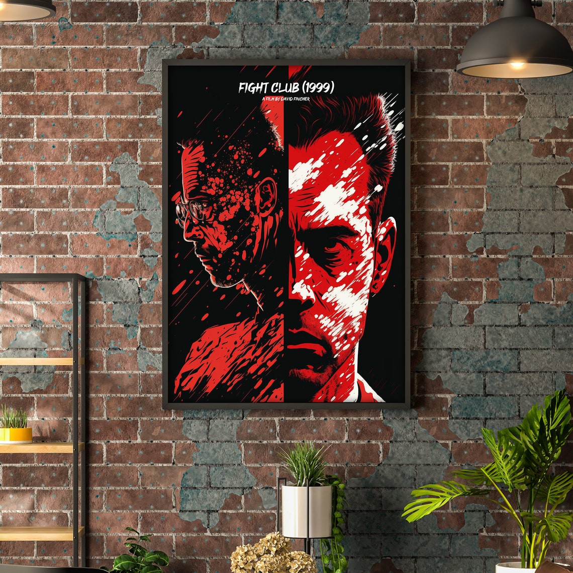 Fight Club 1999 David Fincher Red Black Split Face Movie Poster - Image 2