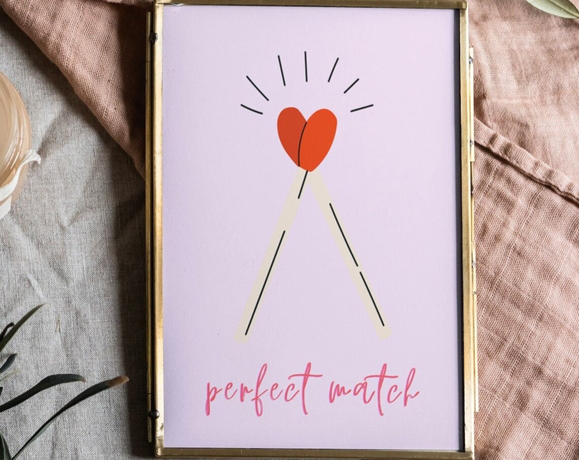 Perfect Match Valentine Pun Wall Art Print