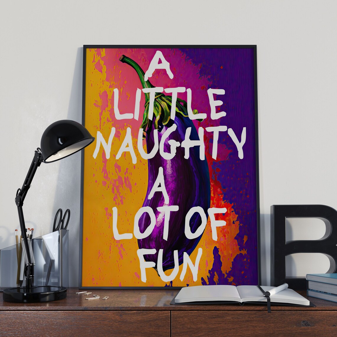 Kitchen Pop Art Eggplant Illustration, Humorous Poster