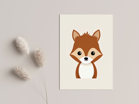Cute Cartoon Fox Face Nursery Kids Room Woodland Animal Art Print