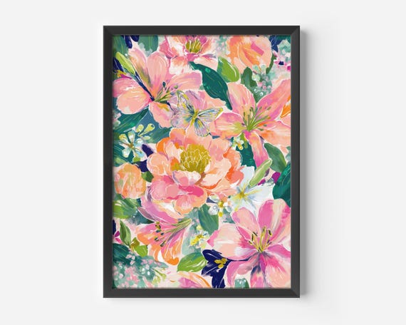 Colorful Living Room Decor Modern Flower Illustration Floral Art Print Inspiring Wall Nature Office