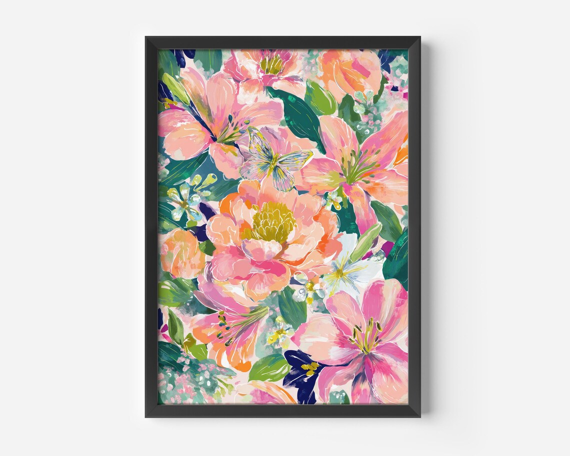 Pink Lily Bouquet Watercolor Pastel Floral Botanical Wall Poster