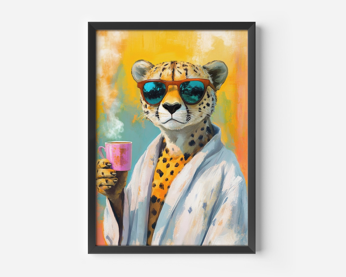 Retro Cheetah With Glasses, Humorous Art Print