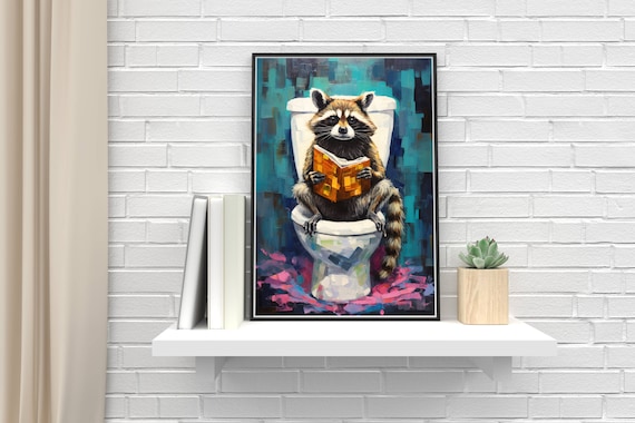Raccoon on the Toilet Funny Bathroom Poster
