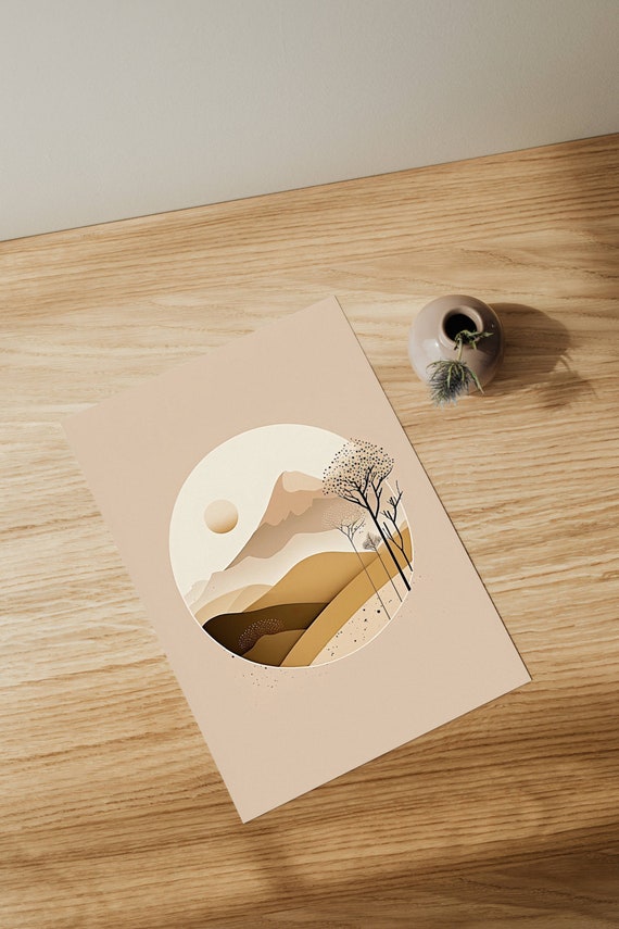 Living Room Wall Decor Scandinavian Nature Poster Set Minimalist Mountain Landscape Beige Modern Art For Hallway And Bedroom