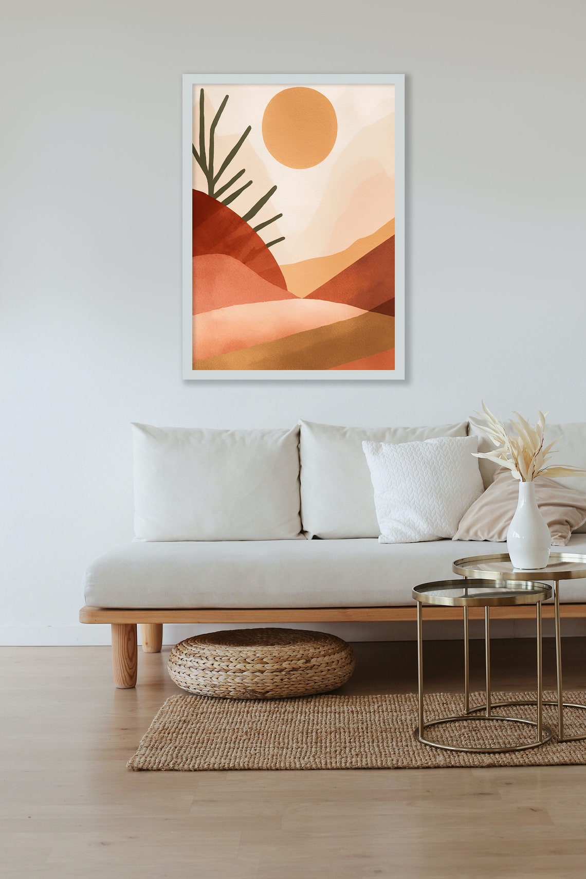 Abstract Desert Dunes Sun Earthy Tones Minimalist Boho Wall Art