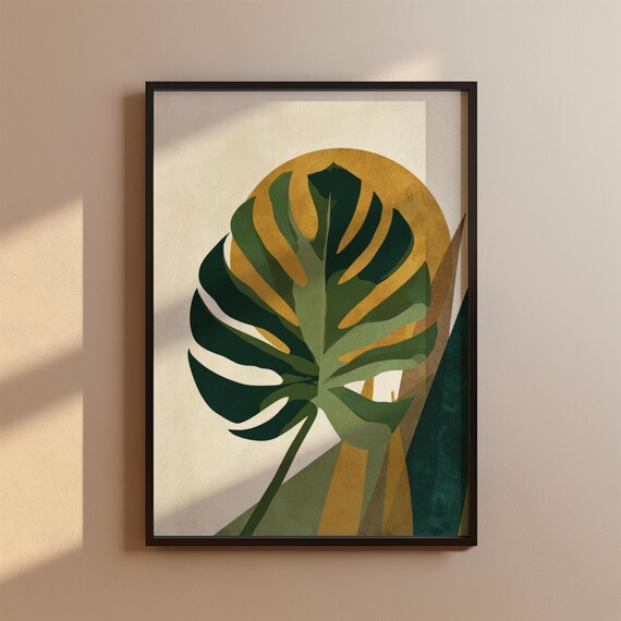 Scandinavian Plant Poster Minimalist Green Art Monstera Leaves Design Natureinspired Wall Decor Living Room Office Botanical