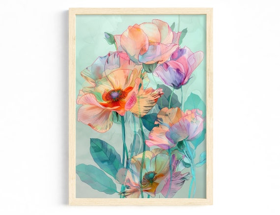 Floral Watercolor Boho Art Print, Modern Romantic Decor