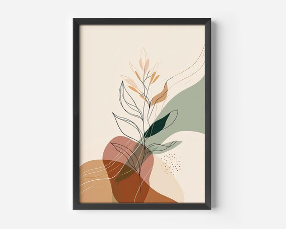 Modern Living Room Wall Art Scandinavian Plant Beige Green Abstract Illustration Minimalist Print For Office Rooms