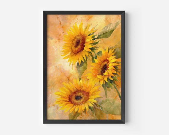Vintage Watercolor Sunflower Art Print, Botanical Floral