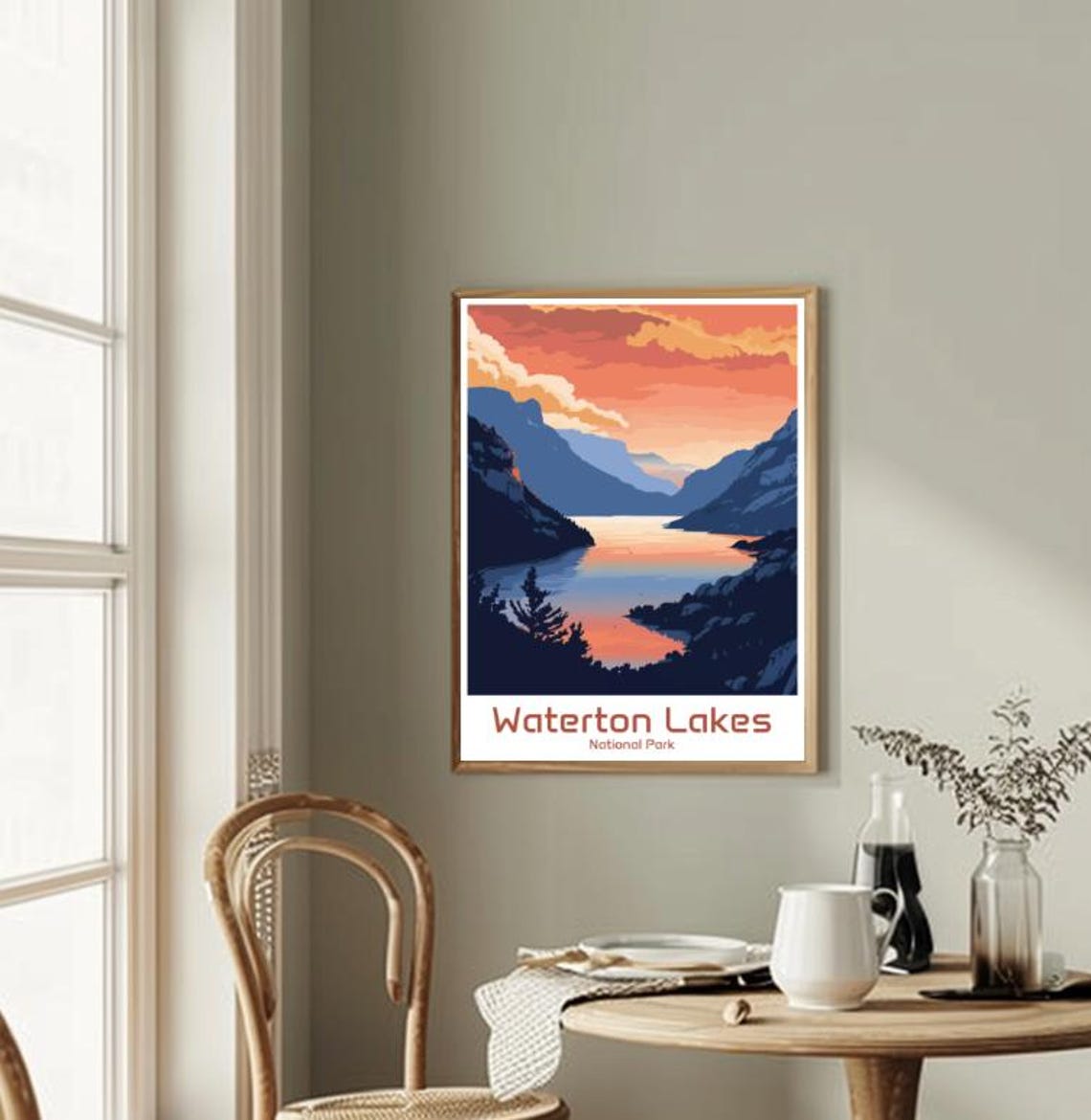 Waterton Lakes National Park Sunset Lake Mountain Art Poster - Image 2