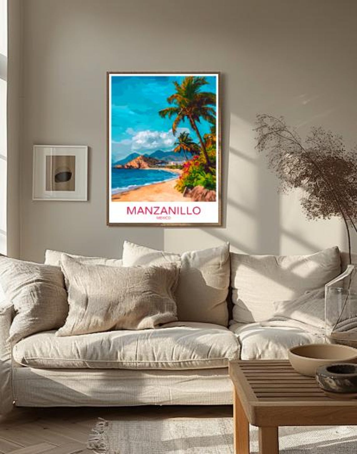 Manzanillo Mexico Palm Beach Bay Mountains Vintage Travel Poster - Image 2