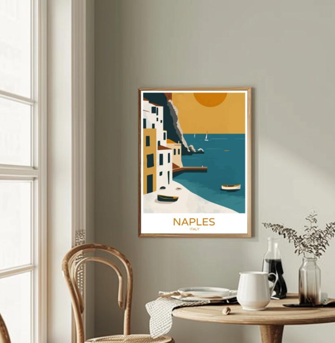 Naples Italy Sunset Seaside Travel Poster Coastal Cityscape Style Decor - Image 2
