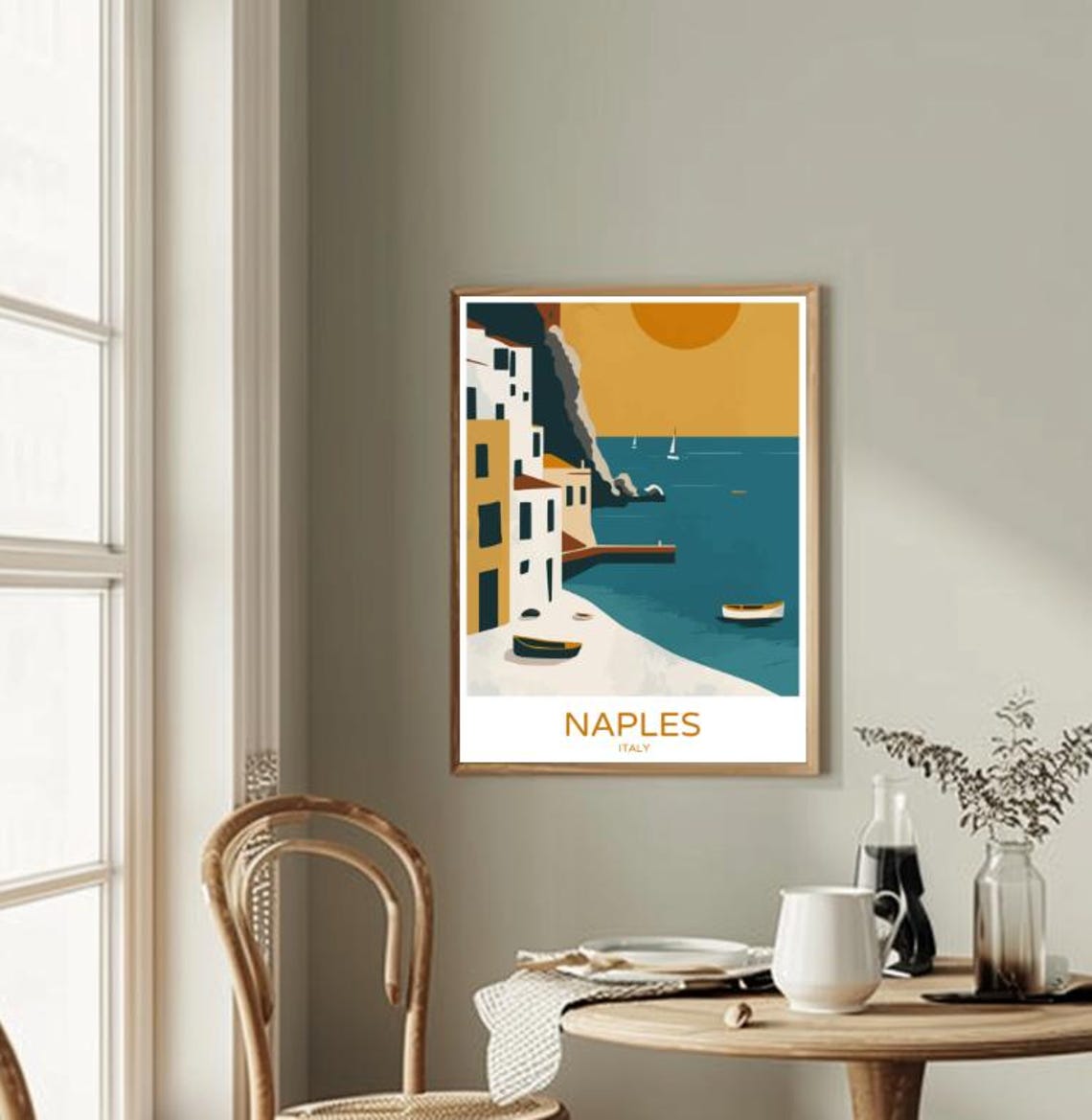 Naples Italy Travel Posterhistoric Cityscape Wall Art Vesuvius Landscape Print Italian Coastal Decor Europe Travel Gift City View Art - Image 2