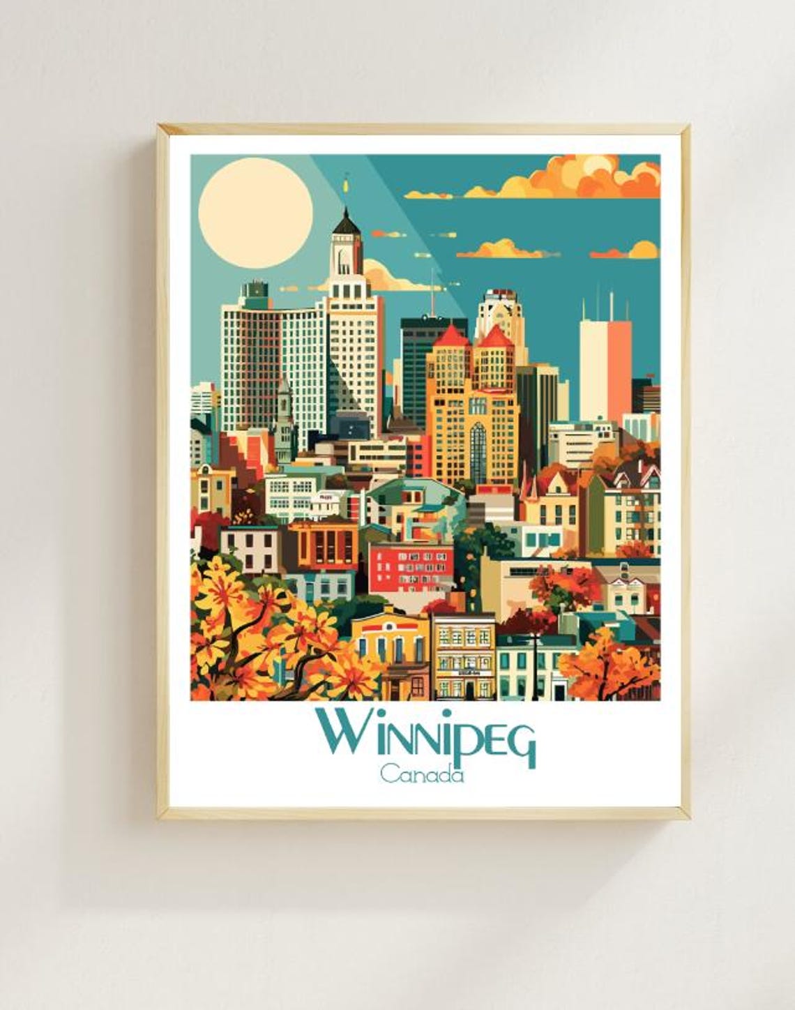 Colorful Winnipeg Downtown Skyline with Historic Towers Poster
