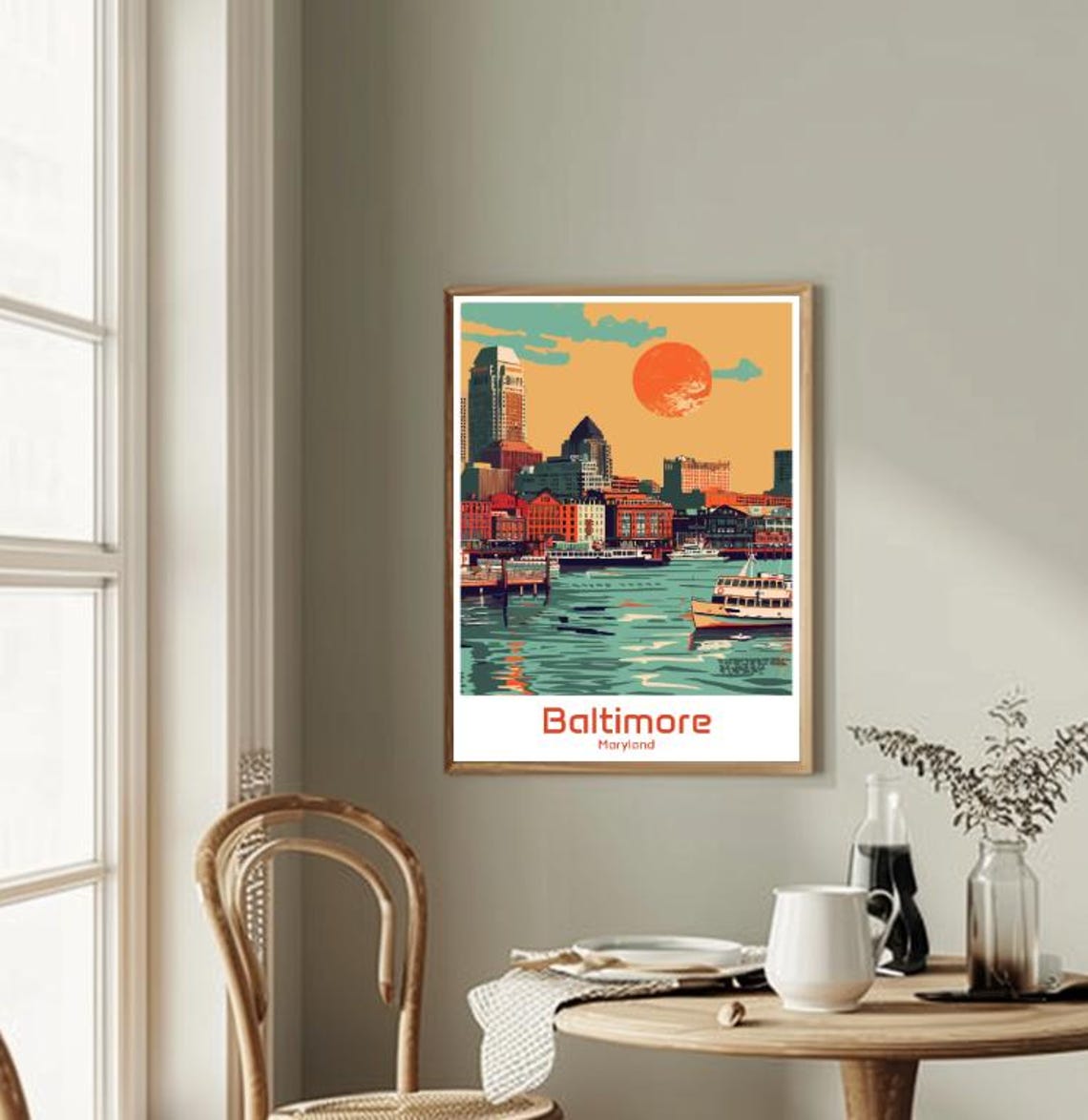 Baltimore Maryland Harbor Sunset Skyline Boats Travel Poster - Image 2
