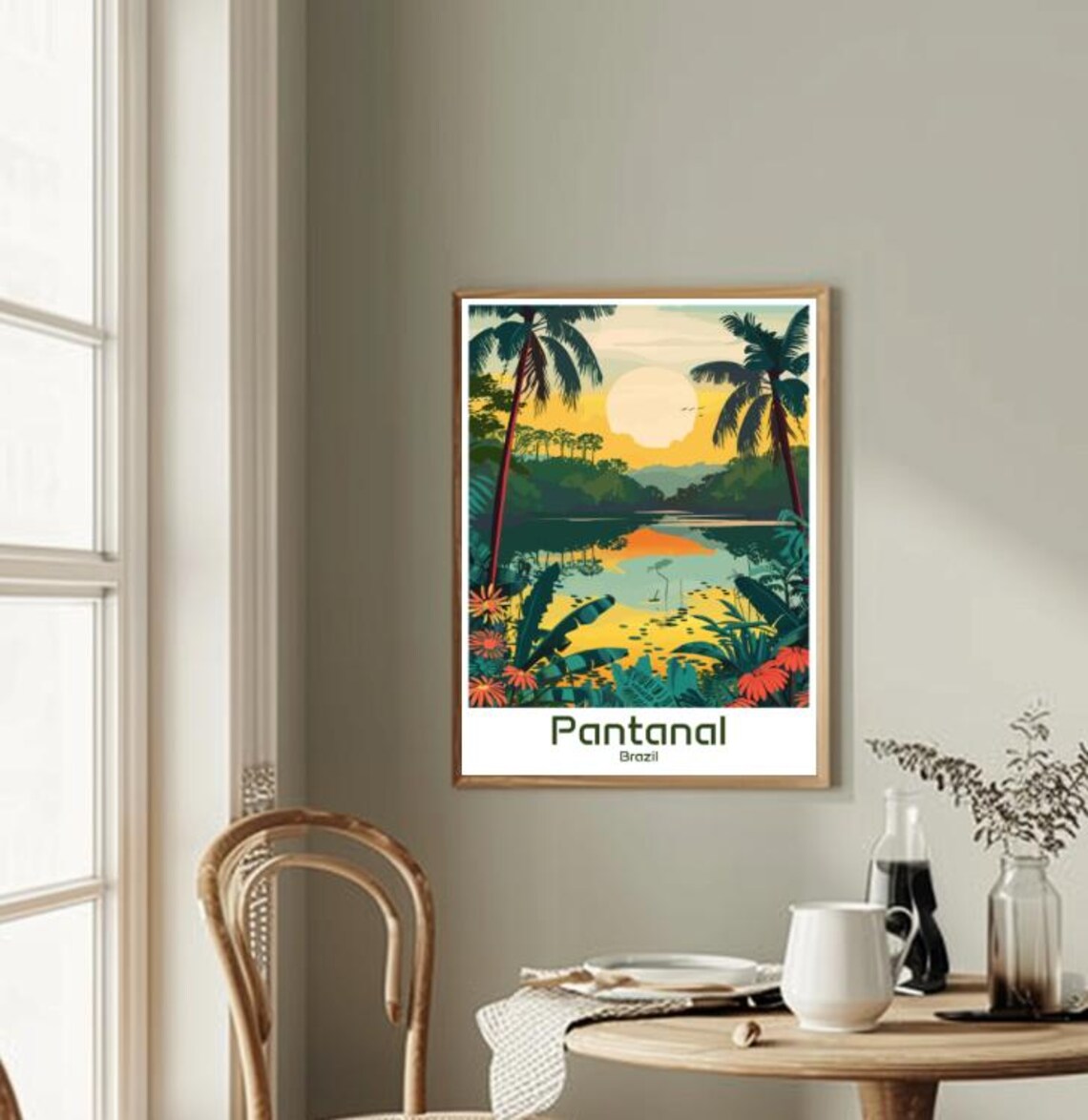 Pantanal Brazil Sunset Lagoon Palm Trees Illustration Travel Poster - Image 2
