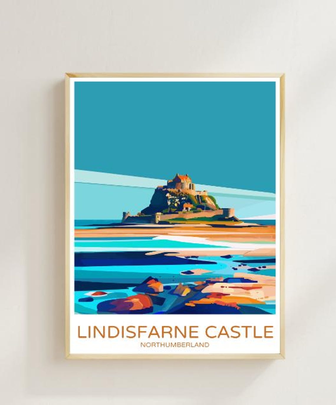 Lindisfarne Castle Northumberland Travel Poster Historic Coastal Castle Wall Art English Landscape Print Northumberland Decor Uk Art
