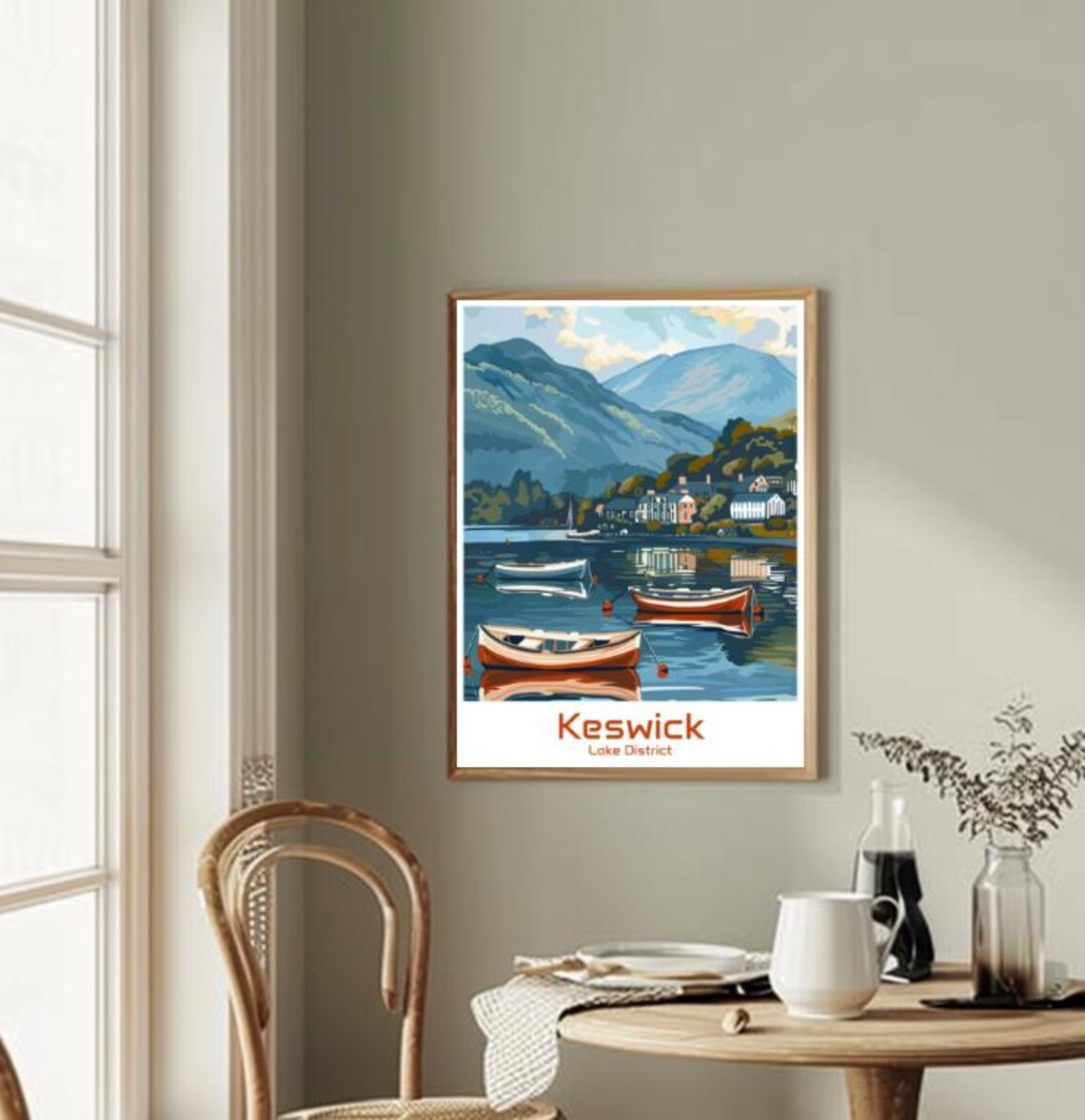 Keswick Lake District Rowing Boats Mountain Lake England Travel Poster - Image 2