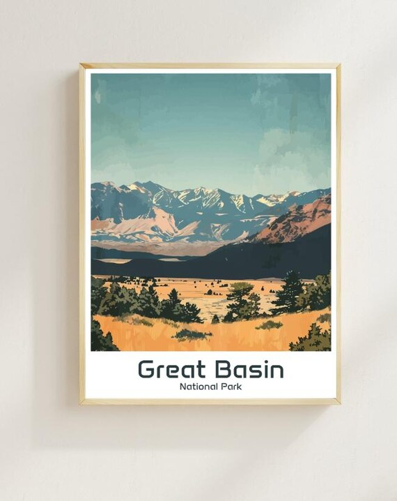 Great Basin National Park Travel Poster Desert Mountain Valley Vintage Art