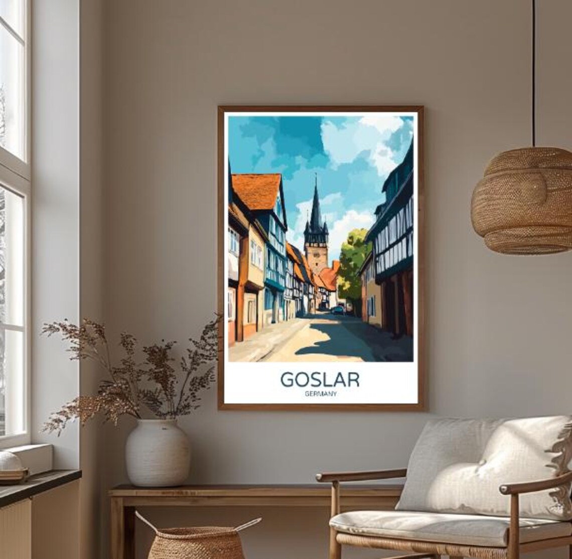 Goslar Germany Half Timbered Medieval Street Church Spire Travel Poster - Image 3