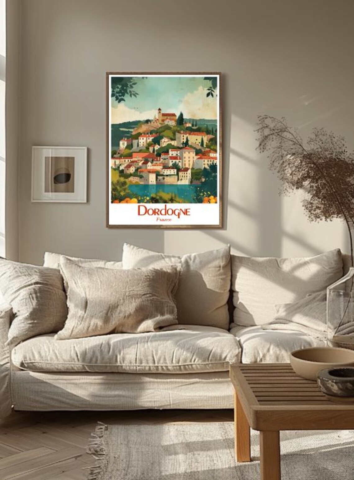 Dordogne France Hilltop Village River Bend Vintage Travel Poster - Image 3