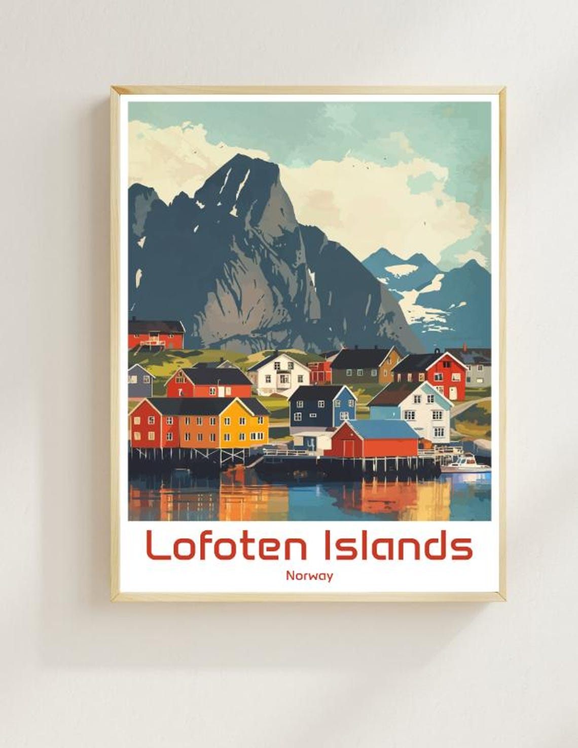 Lofoten Islands Norway Colorful Fishing Cabins Illustration Poster