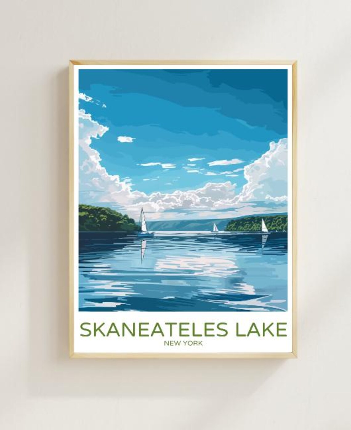 Skaneateles Lake New York Sailboats Serene Lakeside Travel Poster