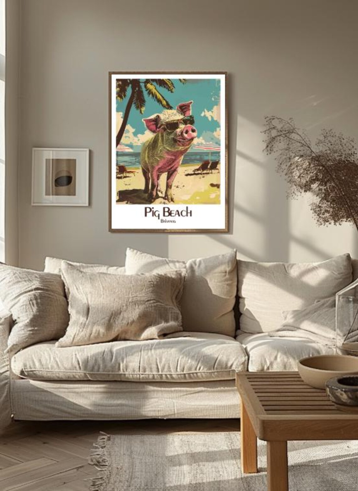 Pig Beach Bahamas Funny Pig Wearing Sunglasses Retro Travel Poster - Image 3